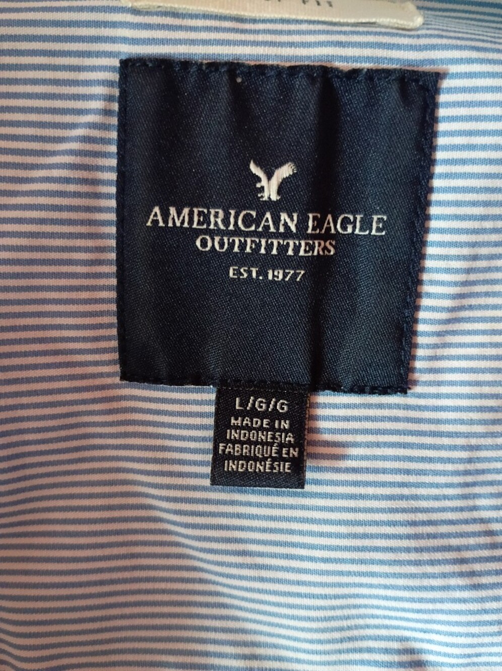 American Eagle Outfitters Ladies Light Blue Striped Button-Down Shirt Sz L - Picture 6 of 6